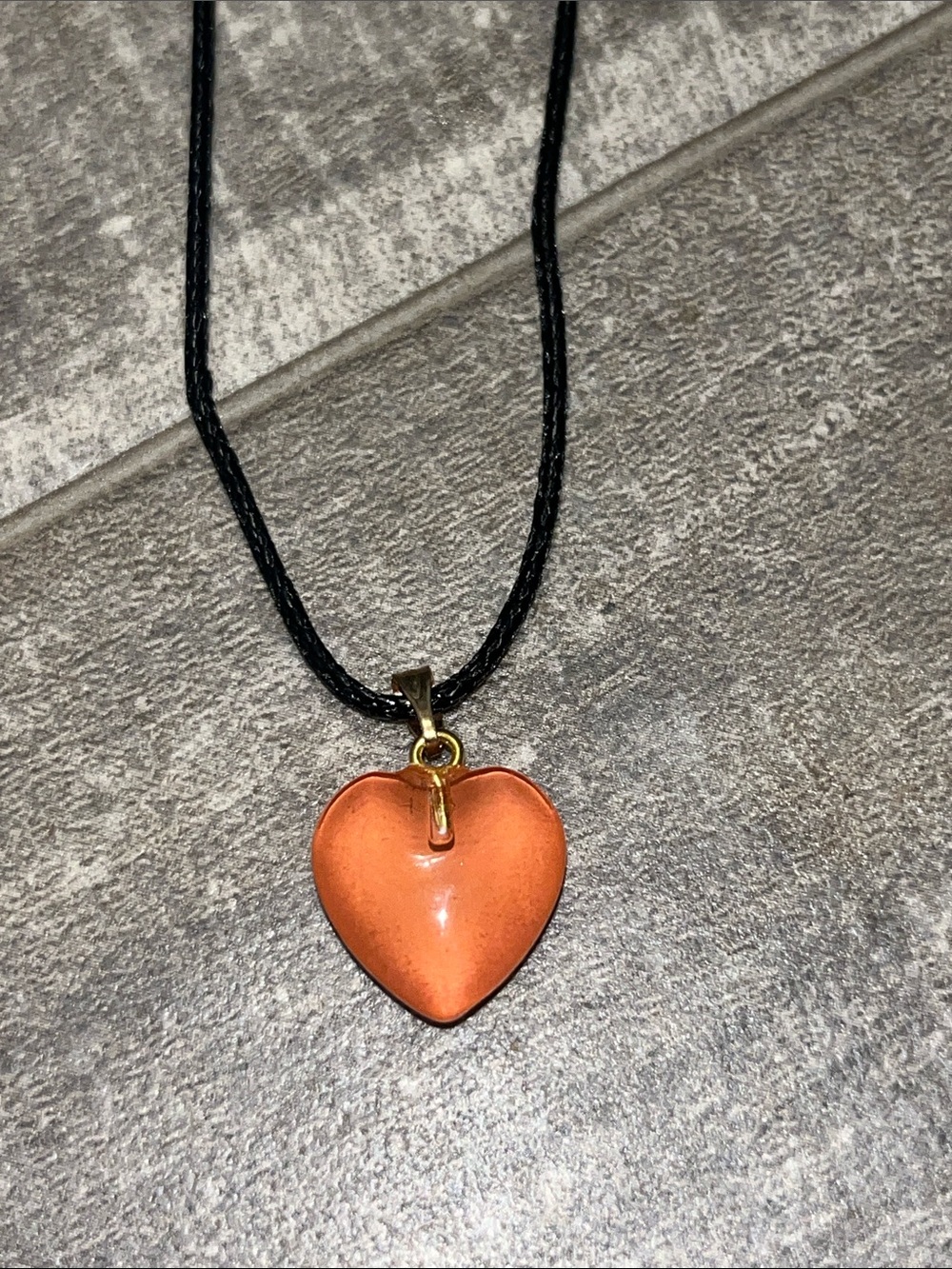 Orange Heart Pendant Necklace for Women - Black Cord D